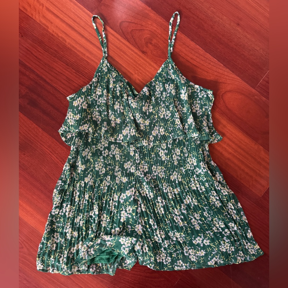 Adjustable green floral romper